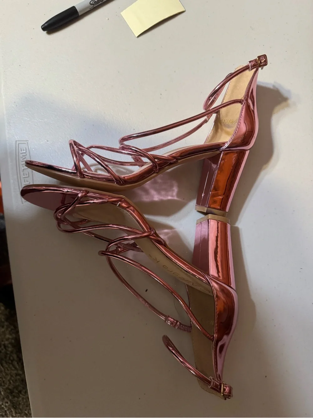 Allegra K Women's Open Toe Strappy Buckle Straps Stiletto Heel Sandals 8.5 Pink
